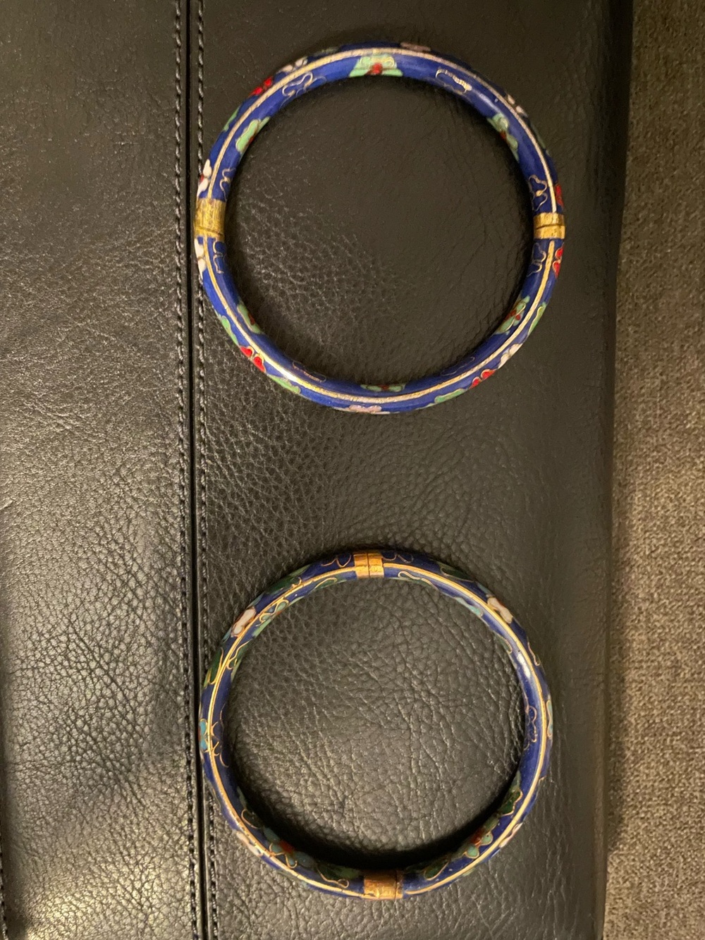 Blue Floral Cloisonné Style Bangle Bracelets - Set of 2